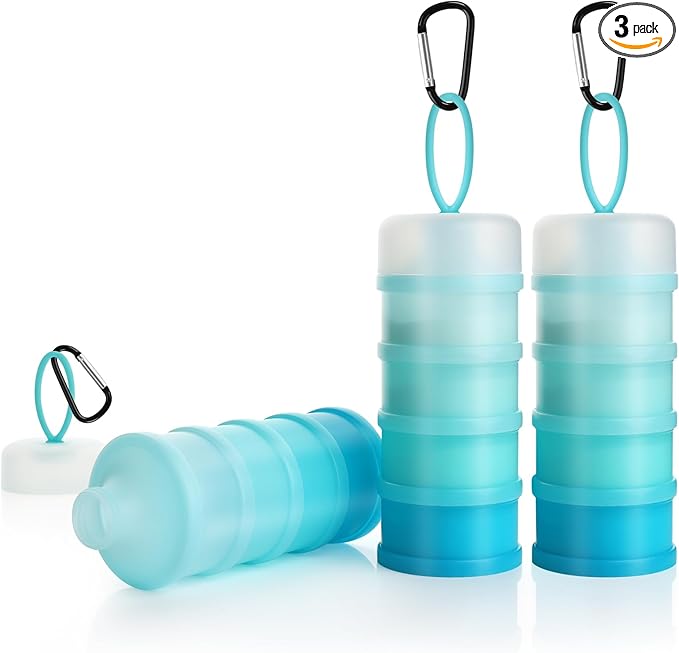 Accmor 3 Pcs Protein Powder Container to Go with Funnels Stand, 4 Compartments Stackable Protein Powder Dispenser for Workout, Fitness, Travel