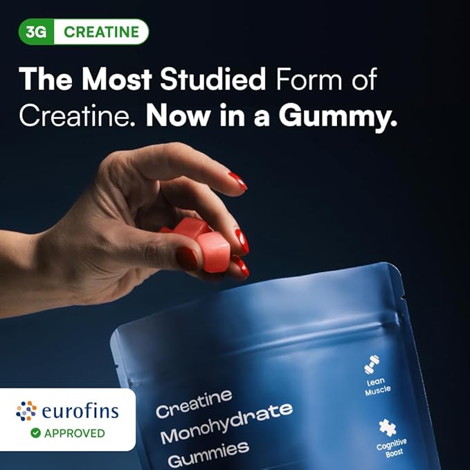 Creatine Monohydrate Gummies - Supports Muscle Growth, Recovery & Brain Function - Convenient & Easy to Take - Great Tasting Watermelon Flavor - 1g per Gummy, Low Sugar - 90 Count