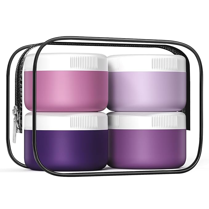 Kuangre Travel Containers for Toiletries, Silicone Cream Jars BPA-Free, Leak-proof 2oz Travel Size Containers, Portable Size Silicone Jars with Lid for Cosmetic Face Hand Body Cream (4 Pack)