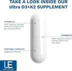 Life Enhancement Vitamin D3 K2 2000iu Supports Muscle & Brain Health - D3 K2 Supplement Helps in Immune and Cardiovascular Support - Made in USA (120 Vegetarian Capsules)