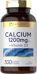 Carlyle Calcium 1200mg with Vitamin D3 | 300 Caplets | Non-GMO, Gluten Free, and Vegetarian Supplement