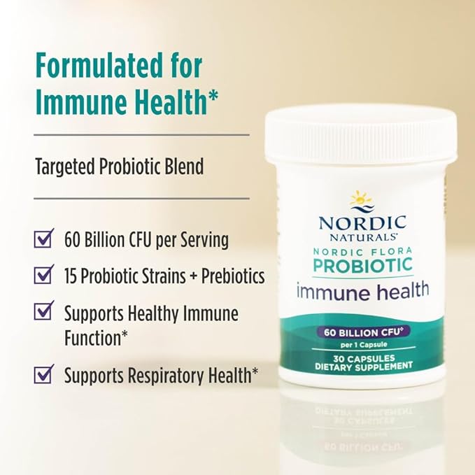 Nordic Naturals Nordic Flora Probiotic Immune Health, 30 Capsules, 15 Probiotic Strains for Immune and Digestive Health Support, Vegan, 30 Servings