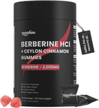 Berberine HCl Gummies Supplement 2000mg, High Potency Berberine with Ceylon Cinnamon, Chromium and Bitter Melon for Women & Men, Metabolism Support, AMPK, Sugar Free, Vegan, 120 Count, 60 Day Supply