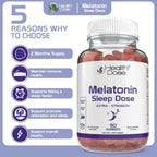 Health Dose Melatonin 6 mg Extra Strength Gummy, Pre-Bedtime Supplement for Restful Sleep, Adults, 90 Gummies, Mixed Berries Flavor, Pack of 5.