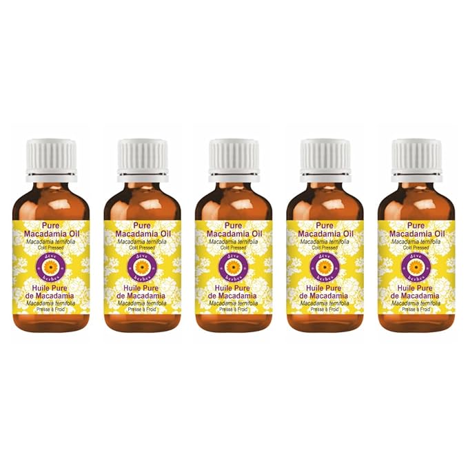 Deve Herbes Pure Macadamia Oil (Macadamia ternifolia) Cold Pressed (Pack of Five) 100ml X 5 (16.9 oz)