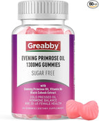 Evening Primrose Oil Gummies 1300mg with Black Cohosh & Vitamin B6, Sugar-Free, PMS Relief Supplements for Women 20-45, Chewable PMS Gummies, Strawberry Flavor, Vegan, Pectin, 60 Count