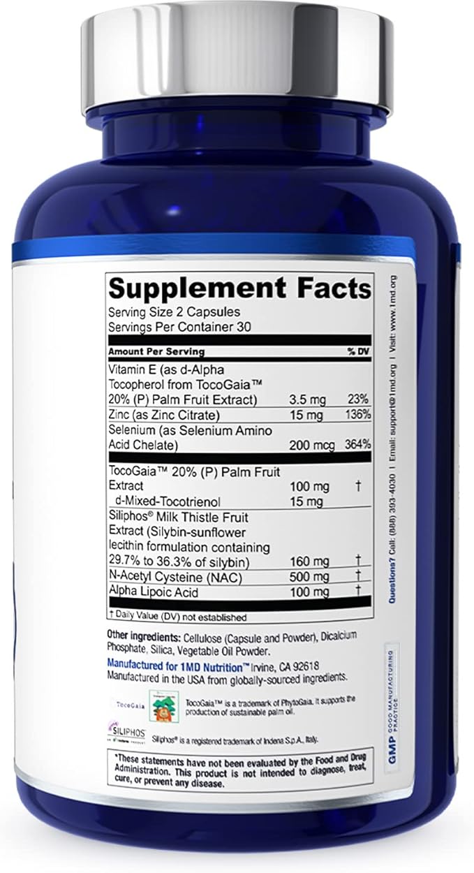 1MD Nutrition 1MD LiverMD - Liver Support Supplement | Siliphos Milk Thistle Extract - Highly Bioavailable, for Liver Support | 180 Capsules (3-Pack)
