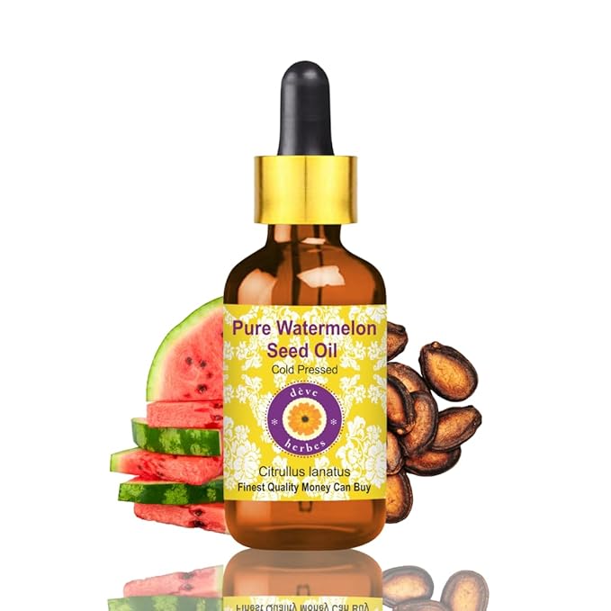 dève herbes Pure Watermelon Seed Oil (Citrullus lanatus) with Glass Dropper 100% Natural Therapeutic Grade Cold Pressed 10ml (0.33 oz)