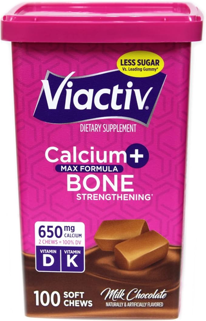 Viactiv Max Formula Calcium +Vitamin D3 Supplement for Bone Health Milk Chocolate, 100 Soft Chews - 3 Pack