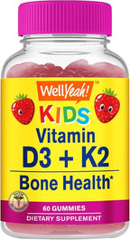 WellYeah Vitamin D3 + K2 for Kids Gummies - Vitamin D3 1000 IU, K2 100 MCG - Bone and Muscle Health Support, Natural Flavors, GMO Free, Gluten Free, Vegan - K2 D3 Vitamin Supplement- 60 Gummies