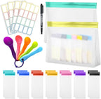 Protein Powder Travel Container Set ,Reusable Protein Powder Supplement Container To Go,14 Pcs Single Dose Bags& 2Pcs Large Zip Bags,Portable Supplement Storage Containers with Spoon , Pen and Labels