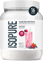 Isopure Clear Whey Isolate Protein Powder, Lactose Free, Gluten Free, Naturally Flavored, Mixed Berry, 20g Protein Per Serving, 14.1 Oz, 16 Servings (Packaging May Vary)
