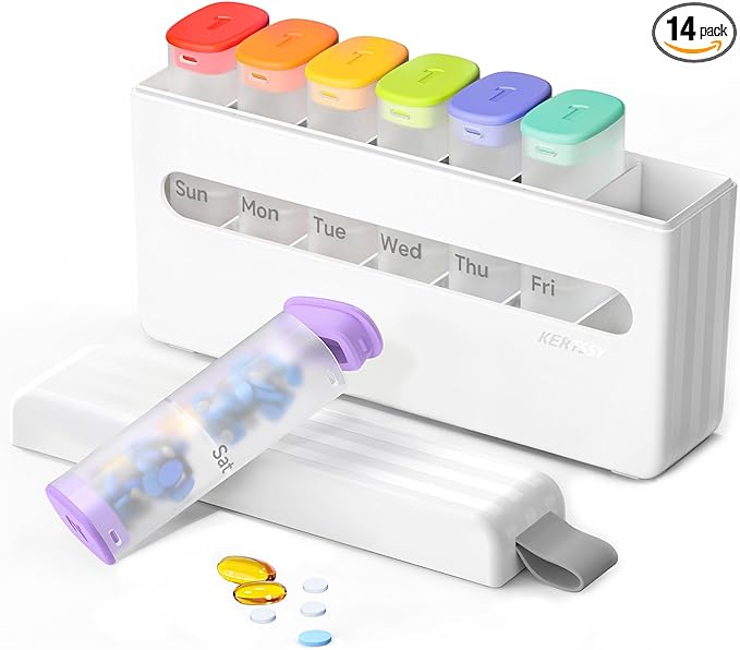 Weekly Pill Organizer 2 Times a Day - Am Pm Pill Box 7 Day, Large Twice Medicine Pill Case for Daily Medication, Vitamins, Fish Oils, Supplements Portable Week Pill Holder Container, Translucent White