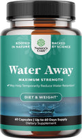 Water Away Supplement for Fast Bloating and Swelling Relief Pure Natural Diuretic Pills Reduce Retention Support Weight Loss Boost Energy Levels - 60 Count