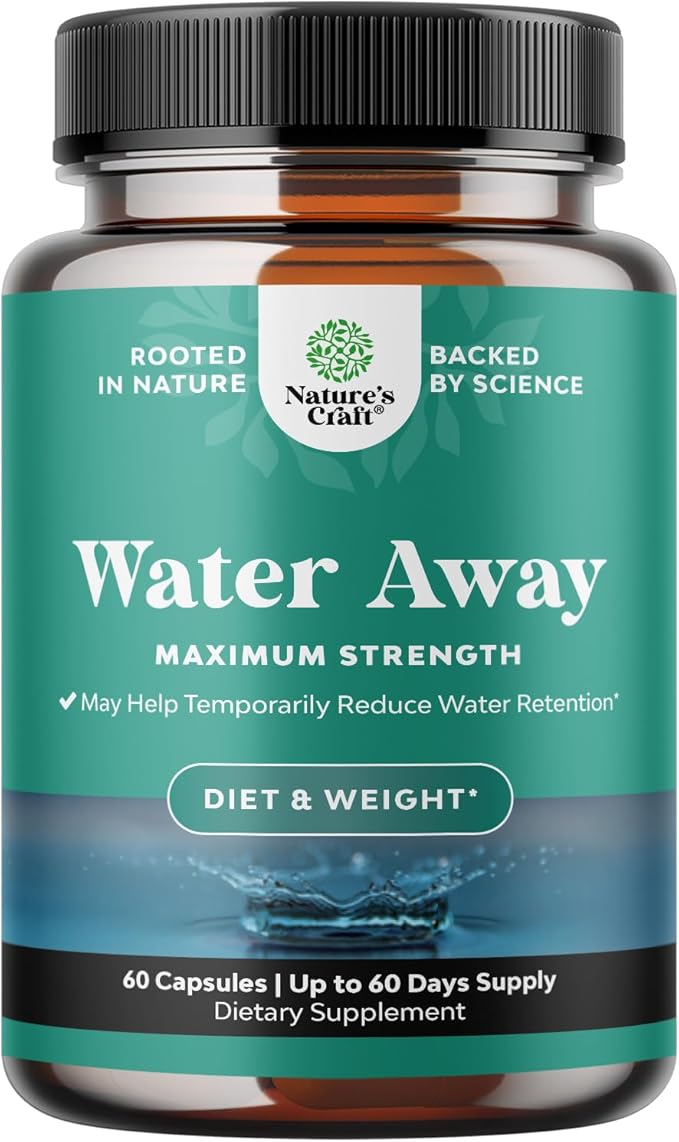 Water Away Supplement for Fast Bloating and Swelling Relief Pure Natural Diuretic Pills Reduce Retention Support Weight Loss Boost Energy Levels - 60 Count