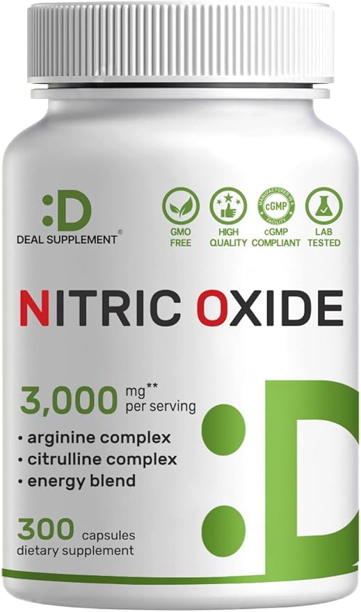 Nitric Oxide Supplement 3,000mg, 300 Capsules | 12-in-1 Complex for Men & Women – Arginine, Citrulline, Korean Red Ginseng, Tongkat Ali, Maca Root, & Marshmallow Blend*