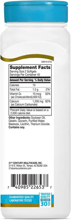 21st Century Calcium Plus D3 Liquid Filled Softgel, 1200 mg, 90 Count (Pack of 2)