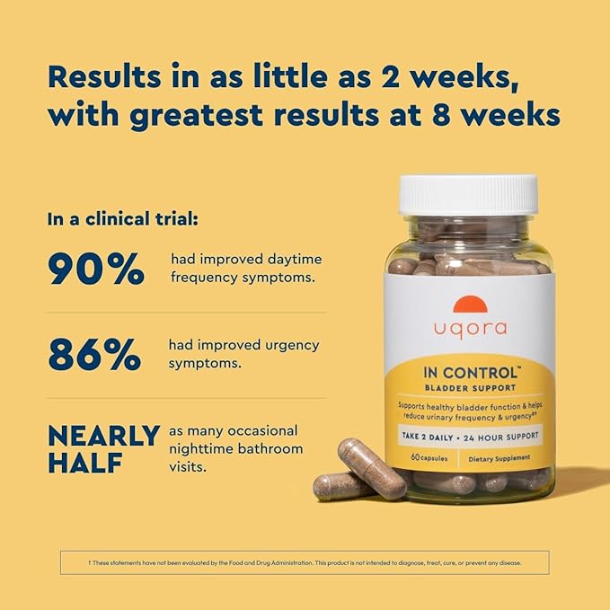 Uqora in Control Bladder Support - Daily Bladder Care & Support for Urinary Comfort - Made with botanicals, Like Horsetail & Spicebush - Gluten-Free & Vegetarian - 60 Capsules