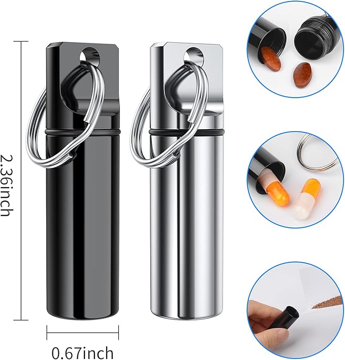 Small Pocket Pill Box Keychain (3 Pack), Aluminium Alloy Portable Mini Pill Organizer Case Container for Purse,Waterproof Metal Pill Holder Medicine Bottle for Outdoor Camping Trave