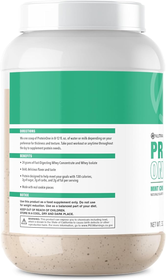 NutraOne ProteinOne Whey Protein Promote Recovery and Build Muscle with a Protein Shake Powder for Men & Women (Mint Chip Ice Cream, 2 LB)