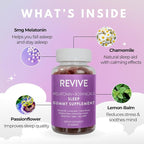 REVIVEEO Melatonin & Botanicals Sleep Gummy Supplement by Revive Essential Oils with Chamomile, Lemon Balm & Passionflower - 5 mg Melatonin - Blueberry Flavored