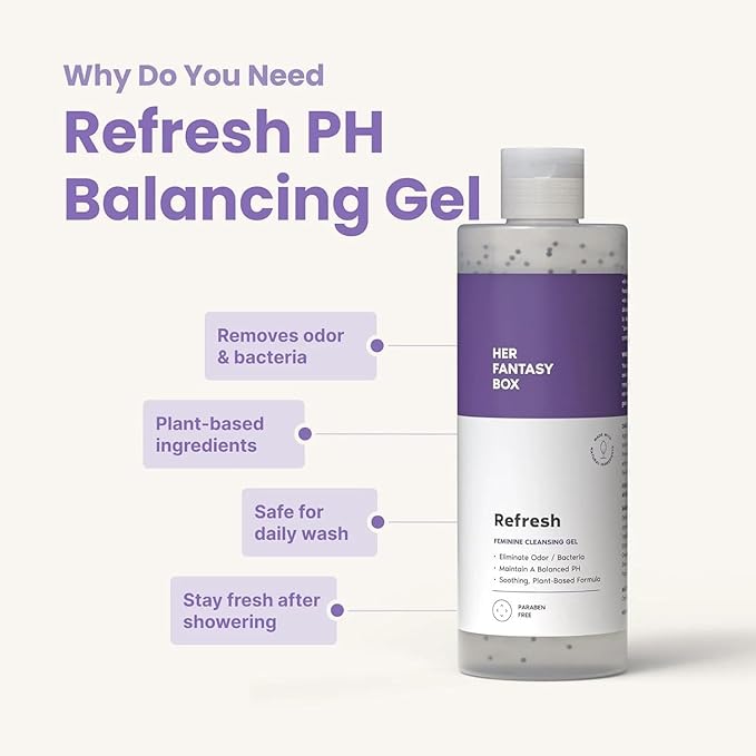 Her Fantasy Box | Refresh pH Balancing Shower Gel - Natural Feminine Hygiene Solution for Gentle Cleansing, Odor Control, and Skin Nourishment - pH-Balanced Formula for All Skin Types (16 oz)
