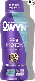 OWYN Only What You Need Plant Based Protein Shake, 20g Vegan Protein from Organic Pumpkin Seed, Flax, Pea Blend, Prebiotic Supplement, Superfood Greens, Gluten & Soy-Free (Cookies & Creamless)