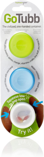 humangear GoTubb – Storage Containers for Snacks, Small Essentials and Travel Gear, Made from Food-Safe Materials, Clear/Green/Blue, Small (3-pack)