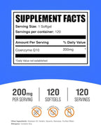 BulkSupplements.com CoQ10 200mg Softgels - for Heart Health, Coenzyme Q10 200mg Supplement, Gluten Free, 1 Softgel per Serving, 120 Count (Pack of 1)