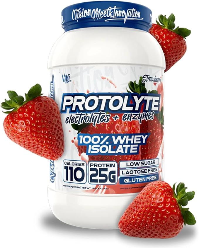 VMI Sports | ProtoLyte Whey Isolate Protein Powder | Low Calorie Whey for Weight Loss and Muscle Gain | Digestive Enzymes | Non-GMO (1.6 lb, Strawberry)