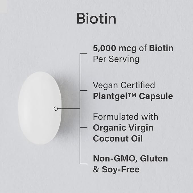 Sports Research® Biotin 5,000mcg with Organic Coconut Oil - Biotin (Vitamin B7) for Healthy Skin and Hair Support* - for Women and Men - Vegan, Non-GMO, Gluten & Soy-Free - 120 Veggie Softgels
