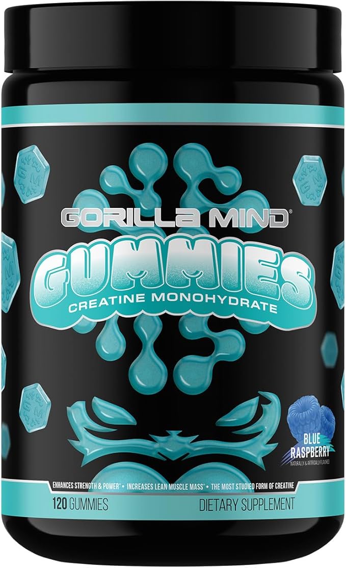 Gorilla Mind Creatine Gummies - Third-Party HPLC Tested | 5g Creapure® Creatine Monohydrate | Verified Potency & Purity | Strength · Power · Lean Muscle | No Added Sugar | Blue Raspberry Flavor