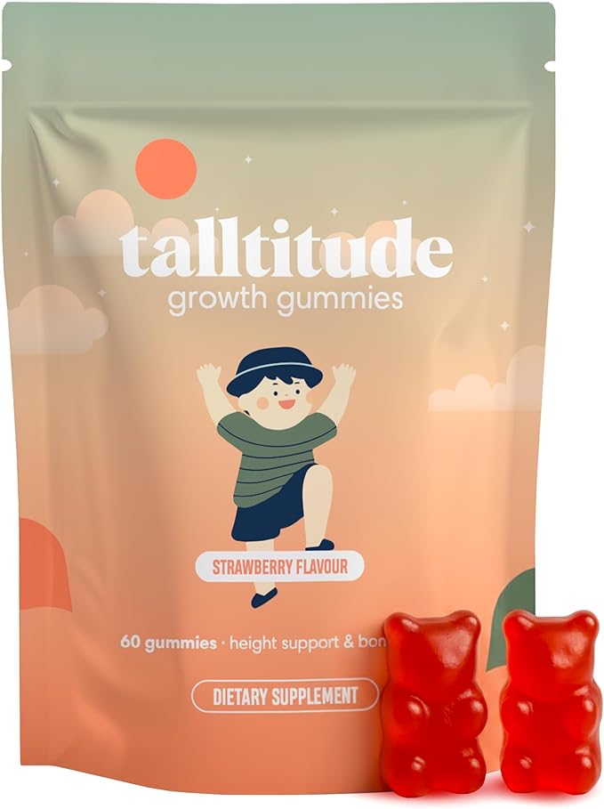 Talltitude Growth Gummies - Natural Height Support & Bone Strength Supplement for Kids & Teens with Vitamin D, Calcium, Ashwagandha, L-Arginine - 60 Gummies
