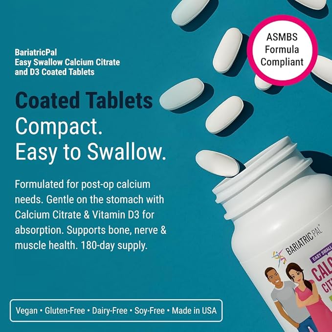BariatricPal Easy Swallow Calcium Citrate (600mg) and D3 Coated Tablets (180-Day Supply)