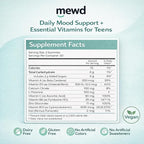MEWD Teen and Kids Mood Support Multivitamin Gummies - Natural Focus & Calm with L-Theanine, Vitamins A, C, D3, B6, B9 & B12, Plus Zinc & Iron - Vegan Immune Booster, Gluten-Free Brain Health