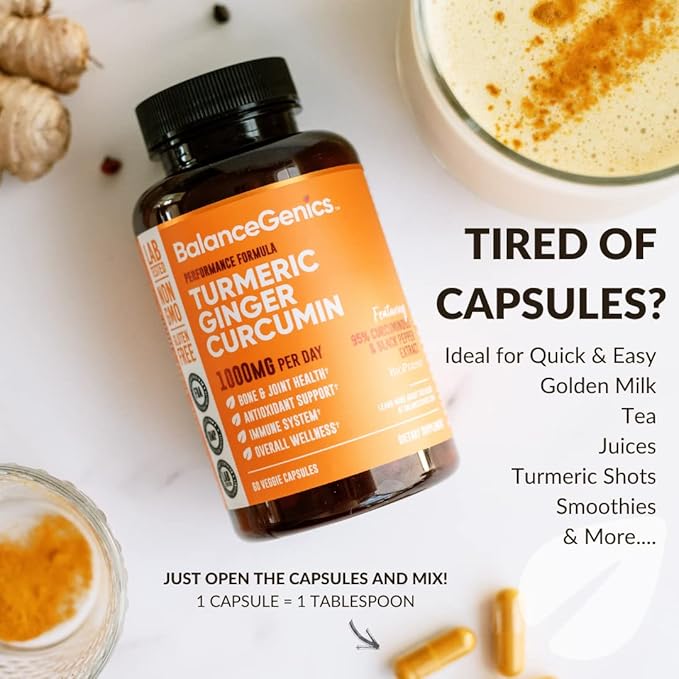 Turmeric Curcumin Supplement with Black Pepper & Ginger Root 1000mg | Optimized Formula 95% Curcuminoids Curcuma | Joint Health & Inflammation Support | 60 Capsules Powder Filled