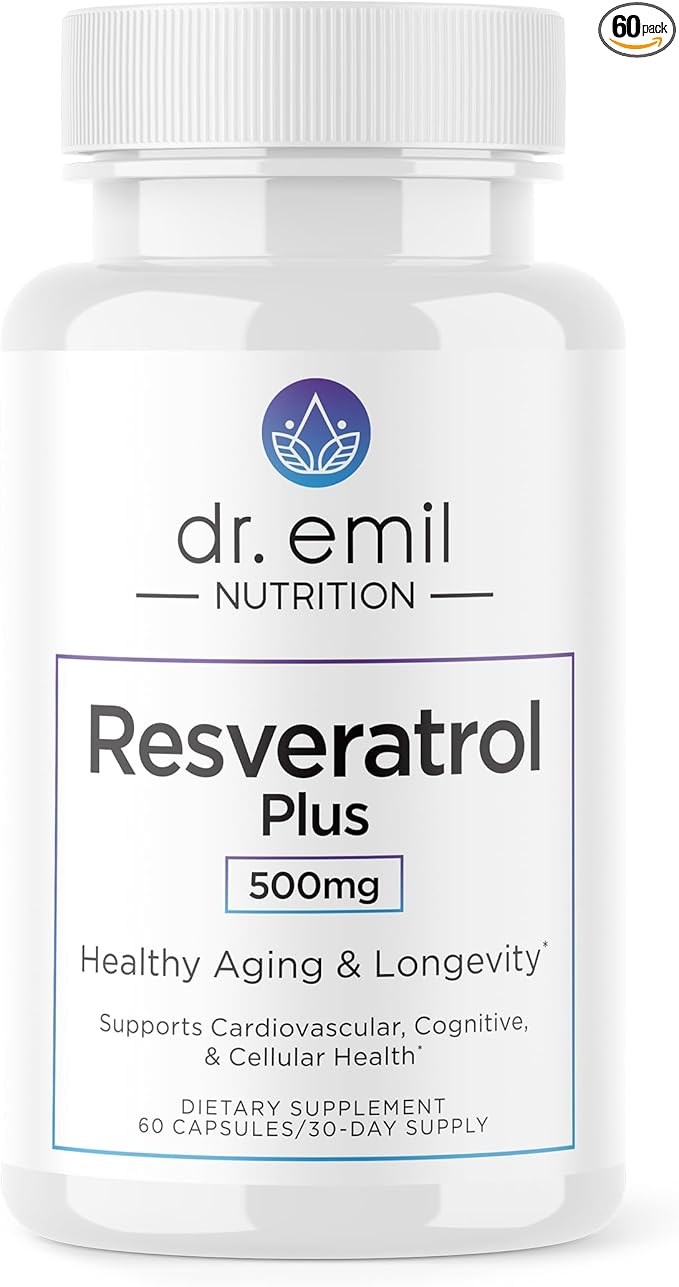 DR. EMIL NUTRITION Resveratrol Supplement - Healthy Aging Supplement with 500mg Resveratrol and 100mg Quercetin - Supports Normal Cellular & Cognitive Health, 60 Capsules