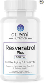 DR. EMIL NUTRITION Resveratrol Supplement - Healthy Aging Supplement with 500mg Resveratrol and 100mg Quercetin - Supports Normal Cellular & Cognitive Health, 60 Capsules