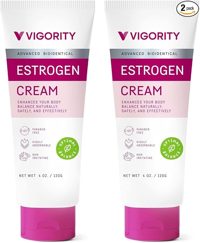 Vigority Estrogen Cream For Women, Natural Bioidentical Menopause Relief & Hormonal Moisturizer for Face, Neck & Body - Menopause Support for Hot Flashes, Menstrual Cycle - 2 Pack