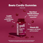 Goli Beets Cardio Gummies with CoQ10 and Vitamin B12 - Beetroot Extract - Cardiovascular Wellness - Vegan, Non-GMO, Gluten-Free