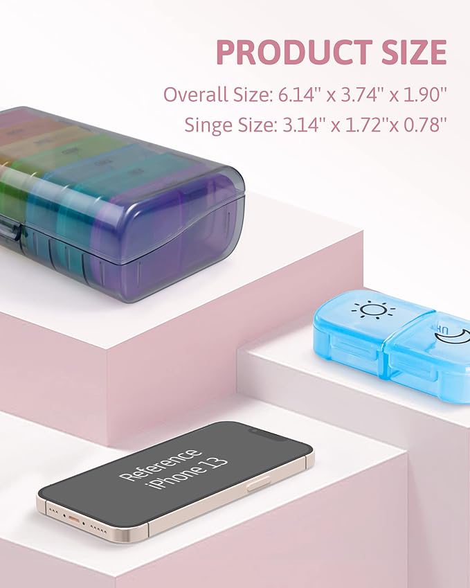 FEATY Weekly Pill Organizer 2 Times a Day with Same-Side Large Opening for Easy Filling & Retrieving, Color Tracking 7 Day AM PM Pill Box with Large BPA Free Pill Case for Vitamins, Fish Oils (Black)