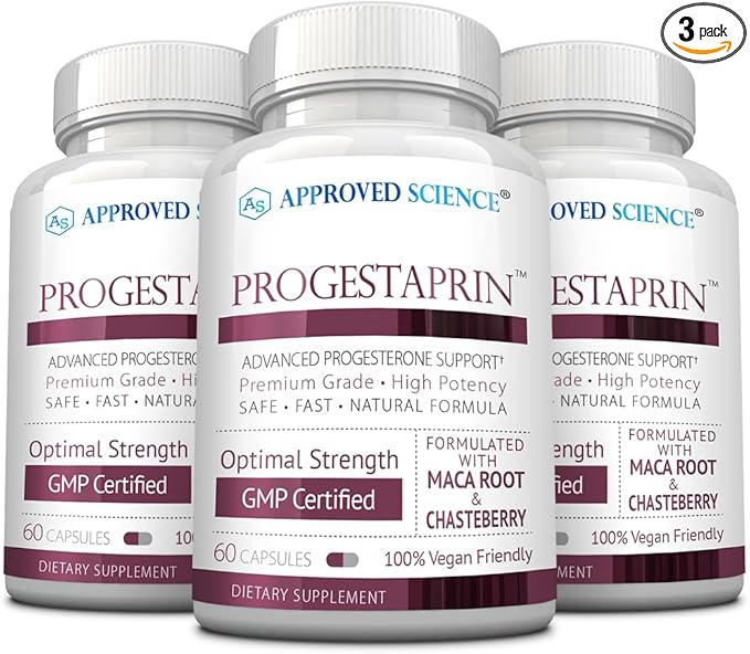 Approved Science Progestaprin - Progesterone Support Supplement - 3 Bottles - 180 Capsules - Vegan