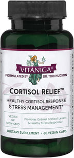 Vitanica Cortisol Relief, Dr. Formulated Sleep, Stress, Cortisol Manager Supplement, Vegan, 60 Capsules (Cortisol Relief)