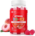 Vitamin D3 K2 Gummies - 90 Count Sugar Free Vitamin D3 9000 IU + K2(MK-7) 90 mcg for Bone & Immune Health, Vegan Chewable K2 D3 Vitamin Supplement for Women Men (Peach Flavor)