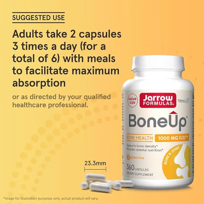 Jarrow Formulas BoneUp for Bone Density - Vitamin D3 and K2, Calcium Support, 360 Capsules, Promotes Skeletal Nutrition, Up to 60 Days Supply (Pack of 2)