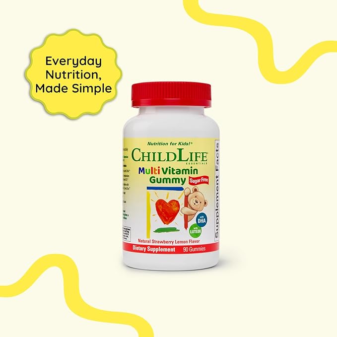 CHILDLIFE ESSENTIALS Multivitamin Gummies for Kids - Children's Vitamins, Kids Multivitamins with DHA, Sugar Free - Natural Strawberry, 90 Count