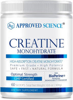 Approved Science Creatine Monohydrate Powder – with BioPerine – Supports Strength, Lean Muscle & Recovery – 5 g Per Serving – Unflavored Creatine Powder – Non-GMO, Vegan – 60 Servings