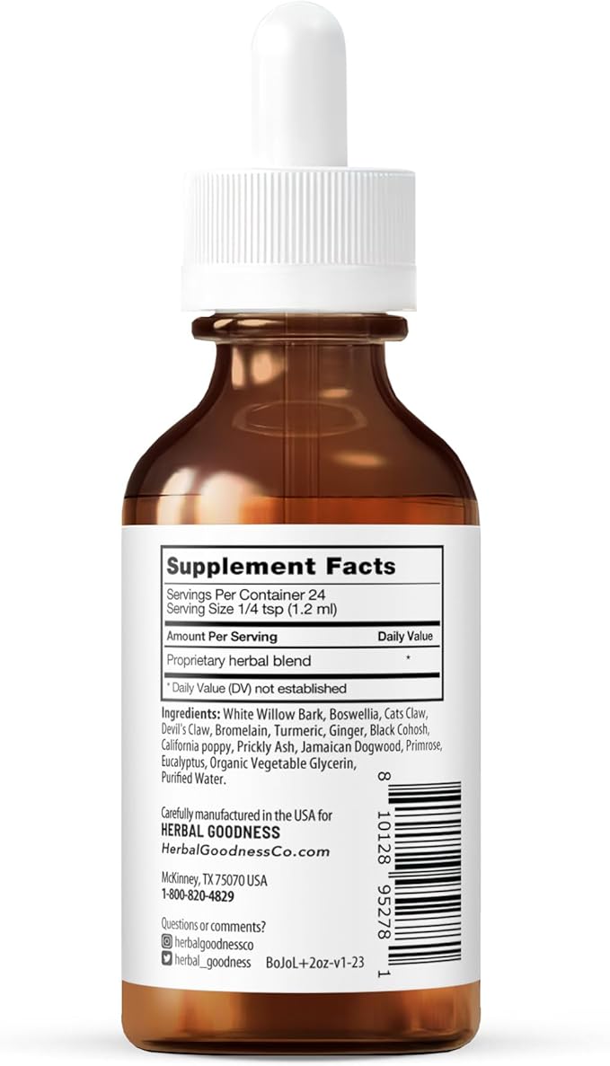 Herbal Goodness Joint Be Happy Liquid Extract 2oz – Organic Joint & Bone Health Support with Glucosamine, Chondroitin, Magnesium & Herbal Blend for Men & Women
