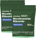 NAD Resveratrol Supplement with NAD Nicotinamide Riboside Resveratrol 900 MG, Boost NAD+ for Cellular Health, Anti-Aging, Energy, Focus - 80 Capsules(2Pcs)