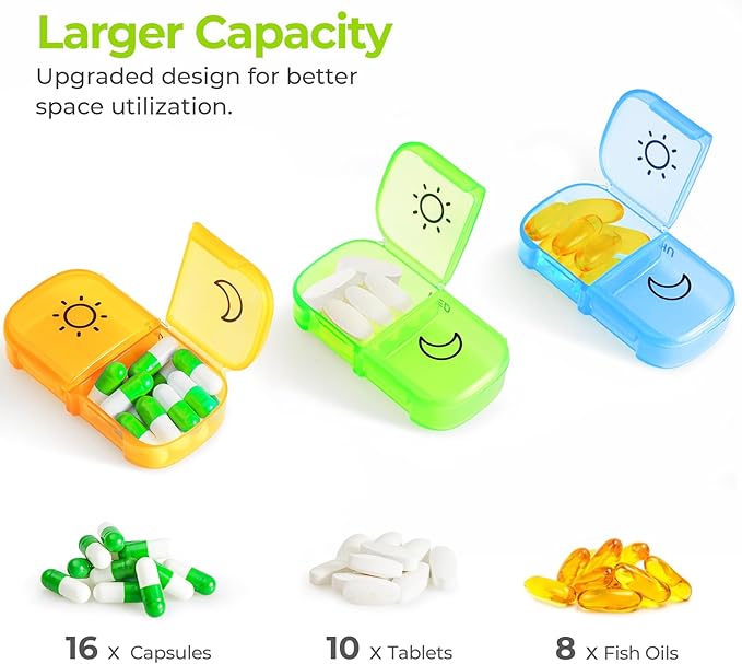 AUVON Weekly Pill Organizer 2 Times a Day with PU Leather Bag, Travel AM PM Pill Box 7 Day with One-Side Large Opening Design for Easy Filling, Portable Pill Case for Vitamins, Medication, Supplements